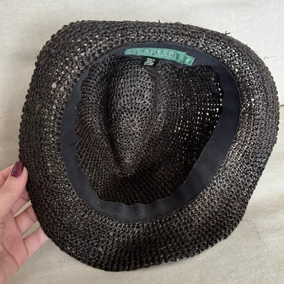 Lauren Ralph Lauren Dark Brown Straw Woven Fedora Hat - Picture 5 of 5